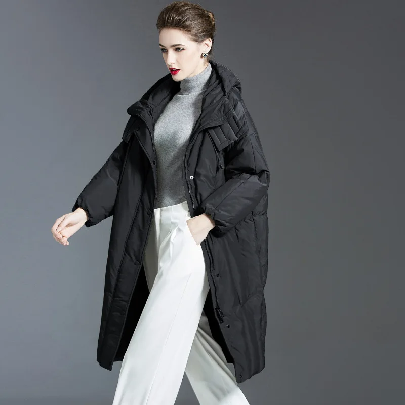 Mid-Length Thick for Women Loose Plus Size Hooded Jacket 90% White Duck Down Abrigos Mujer Invierno 2021