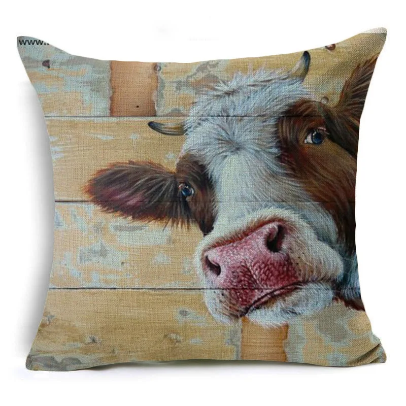 Винтаж милый Крупный рогатый скот Печать Подушка Чехол офиса дома декоративная
