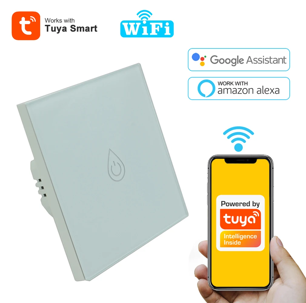 

SZMYQ Tuya Wifi Boiler Switch Glass Touch Panel Remote Control Wall Water Heater Switches Voice Timer Work with Alexa Google Hom