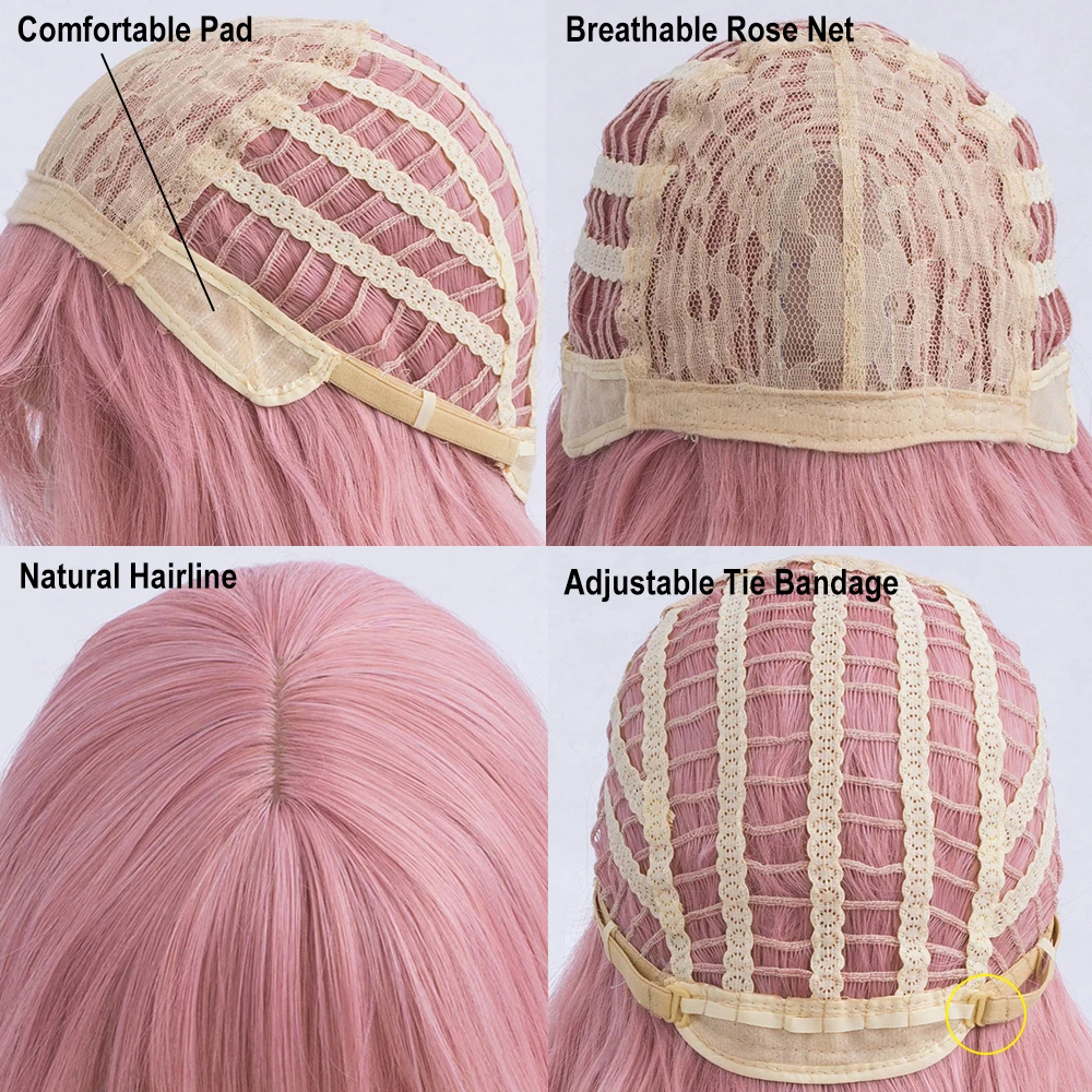 Netgo Short Bob Wavy Synthetic Wig with Bangs Pink Blonde Black Bob Hair Heat Resistant Wig for Women Party Cosplay Daily Wear