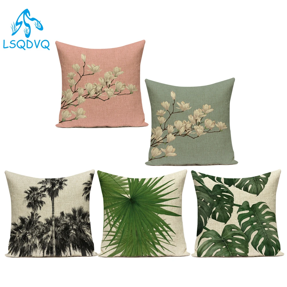 Наволочка из полиэстера с цветами сливы Тропическое зеленое растение пальма