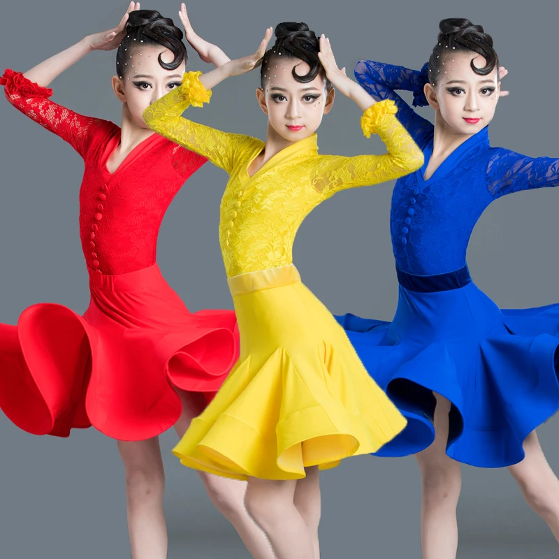 

3 Colors Children's Day Latin Dance Dress Kids Dresses For Girls Cha Cha Rumba Samba Jive Vestidos Dance Costume Ballrom Dancing