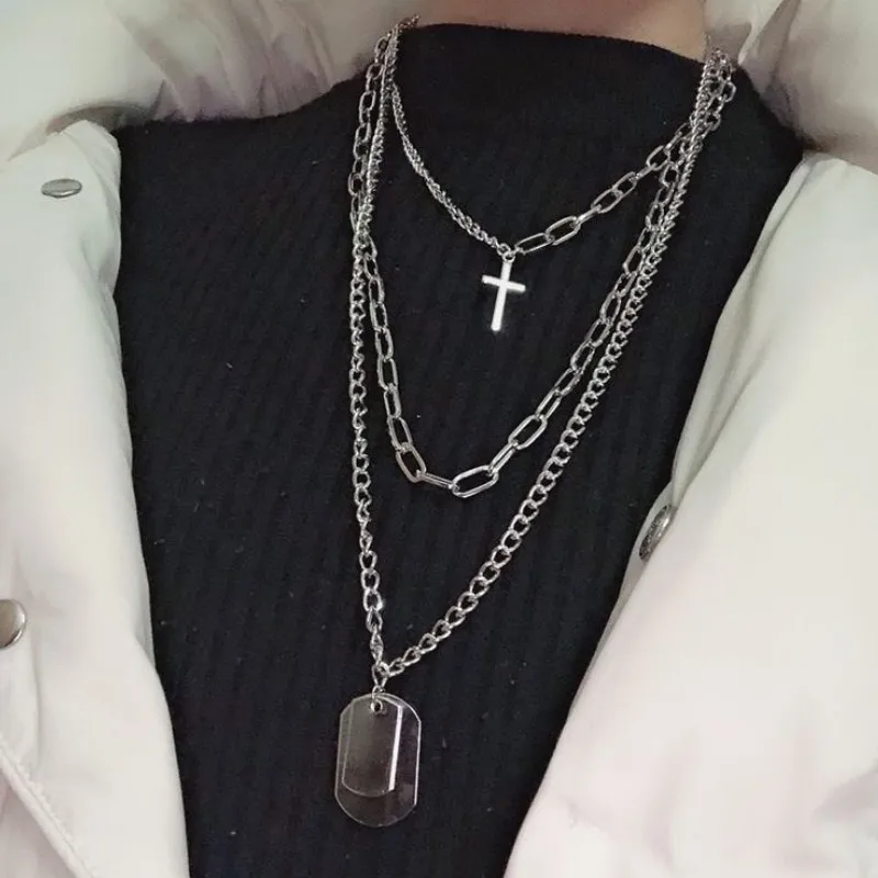 

Exquisite Women Multilayered Silver Cross Pendant Necklace for Charm Necklaces Jewelry Gift