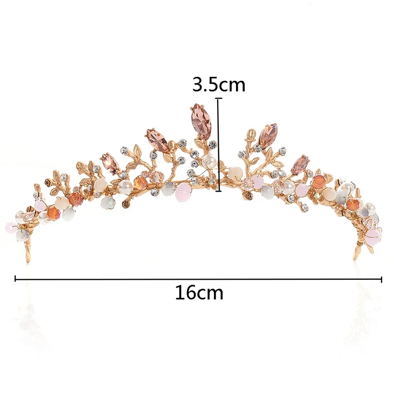Baroque Rhinestone Pink Crystal Beads Bride Crown Tiara Wedding Bridal Diadem Headpiece Hair Accessories Jewelry | Украшения и