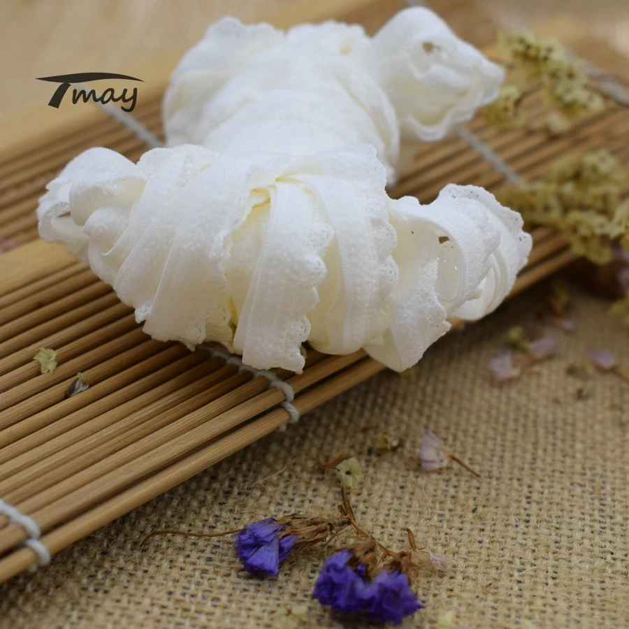 Эластичная лента для волос #1559 кремовые белые кружевные с оборками пачка повязки