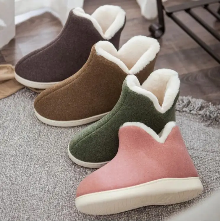 

Women Plush Home Slippers indoor high top shoes big Size 45 flat Slipper Woman winter Shoes House Slippers sapatos mujer