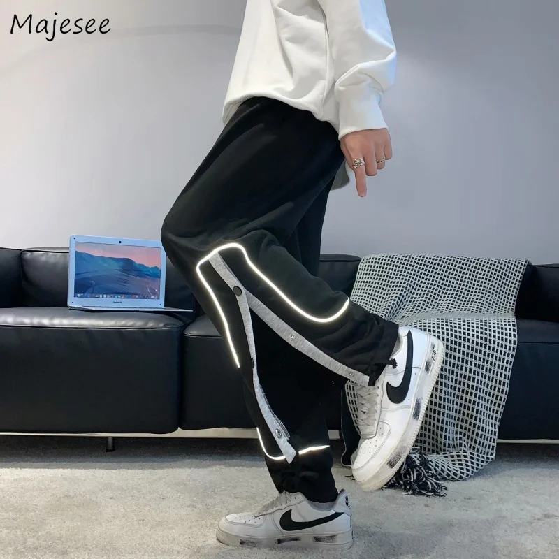 

Designer Casual Pants Men Button Side-slit Loose Fashion Teenagers Chic New-arrival Large Size S-3XL Trousers Hip Hop All-match