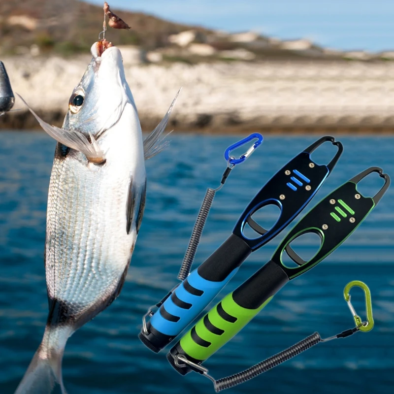 

Fish Lip Gripper with Scale 33lb Aluminum Fish Grabber Tackle Fishing Grip Tool 77HC