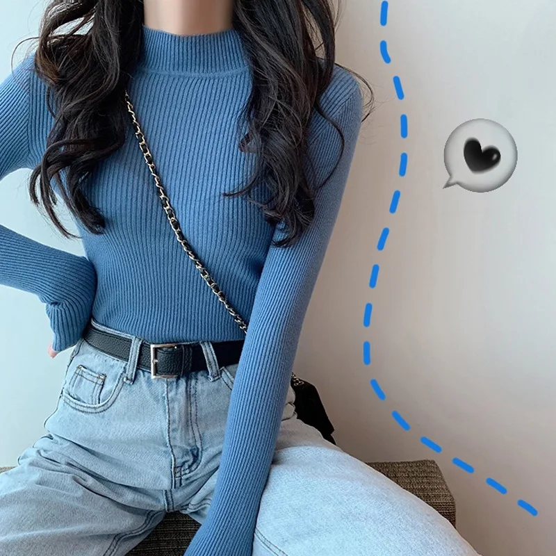 

2020 Autumn Winter Thick Sweater Women Knitted Ribbed Pullover Sweater Long Sleeve Slim Jumper Soft Warm Pull Femme