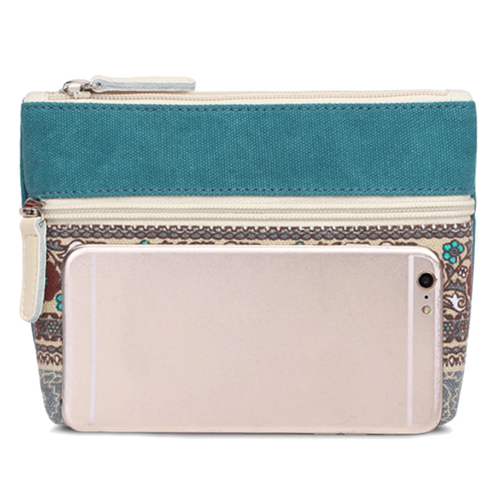 Винтажный холщовый Кошелек для монет на молнии клатч сумка женская косметичка