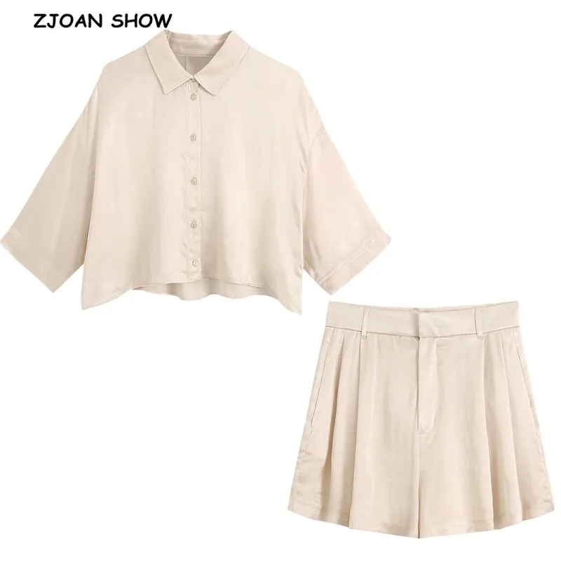 Женские атласные шорты оверсайз с высокой талией и широкими штанинами свободная