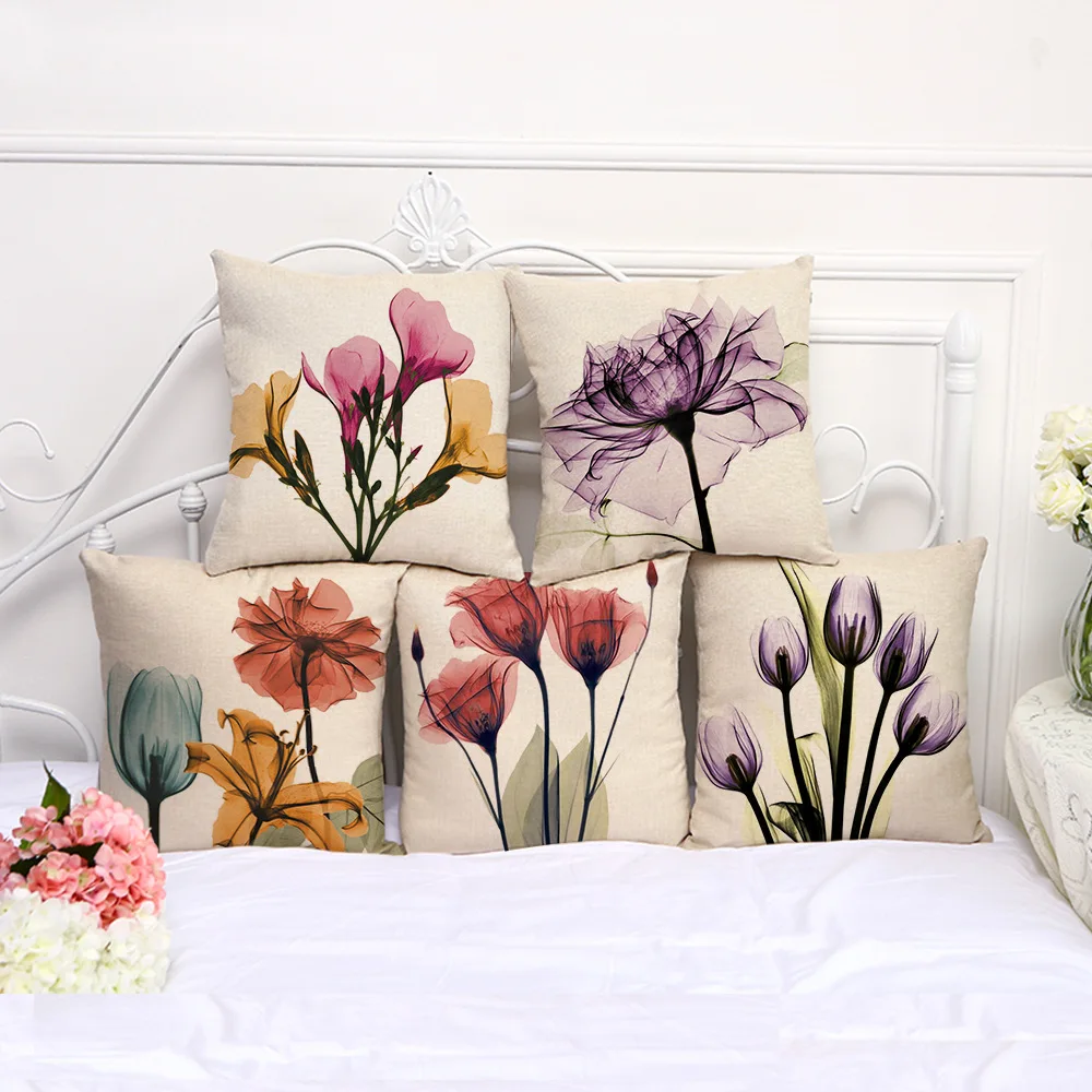 

Colorful Plant Cushion Flowers Throw Pillowcase for Sofa Living Room Decorative Pillow Linen