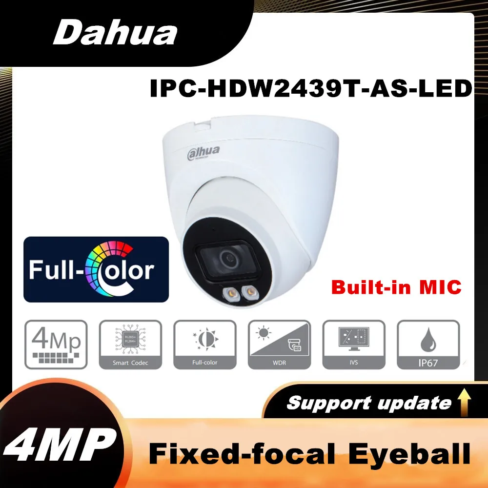 

Dahua Full-color 4MP Lite Fixed-focal Eyeball Network Night Vision Security Camera IPC-HDW2439T-AS-LED-S2 H.265 IP Built-in Mic