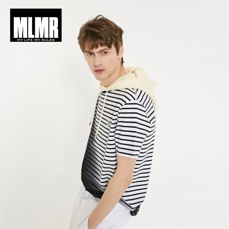 JackJones MLMR Men's 100% Cotton Gradient Stripe Embroidered Short-sleeved T-shirt Streetwear| 219101597 | Мужская одежда