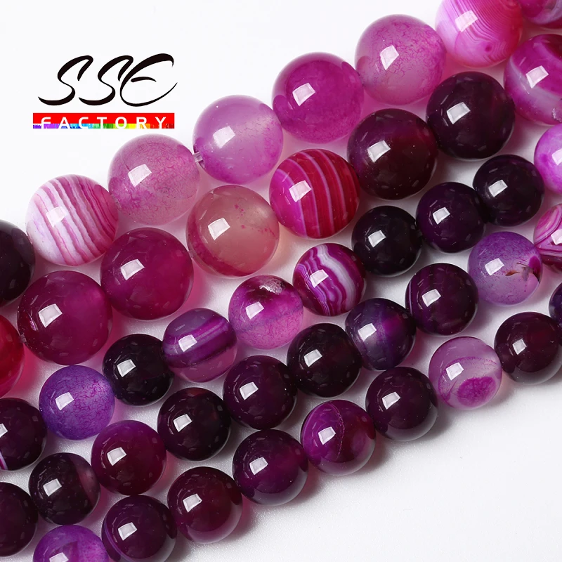 

Natural Fuchsia Striped Agates Beads Stone Round Loose Spacer Beads For Jewelry Making DIY Bracelets Necklaces 4 6 8 10 12MM 15"