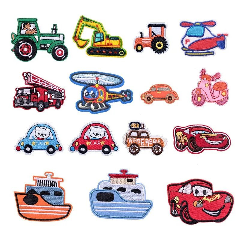 

15 pcs/set Cartoon car truck airplane iron patch embroidered cloth for DIY clothing badge for decor Sew ironing Sticker patches