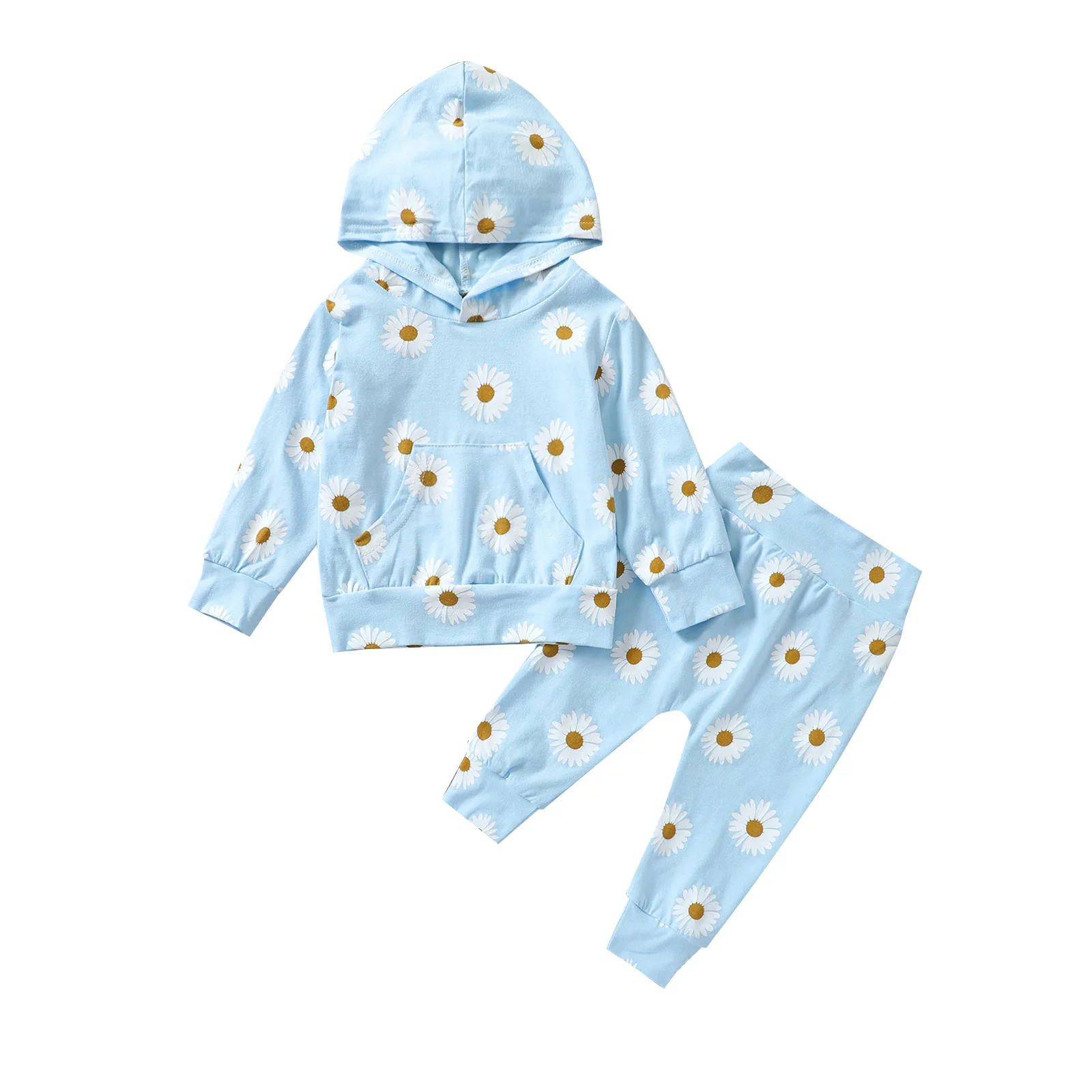 

2PC Newborn Outfit Toddler Girl Clothing Long Sleeve Floral Printed Hoodie Tops with Pocket+Pant Cute Baby Clothes Set Tracksuit