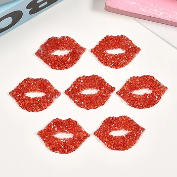 10pc  Crystal Rhinestone Red lips  patches for Clothing Iron on Clothes Appliques Badge Fabric Sticker Apparel Accessories 1