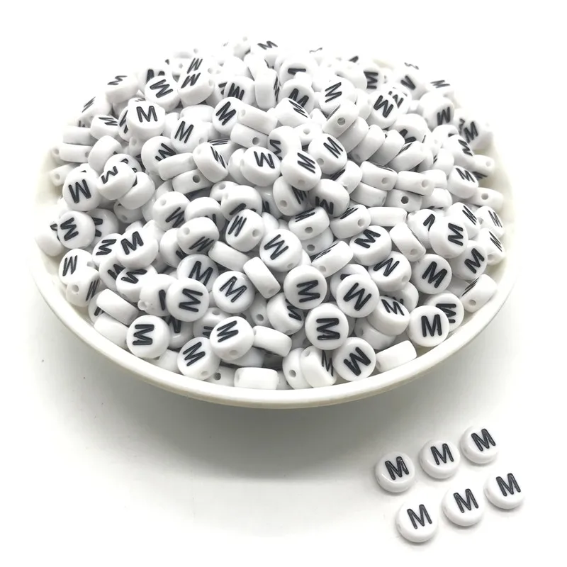 100pcs 4x7mm round letters 26 letters beads multi-color peach heart-shaped spacer beads For bracelet necklace jewelry making - Color: M