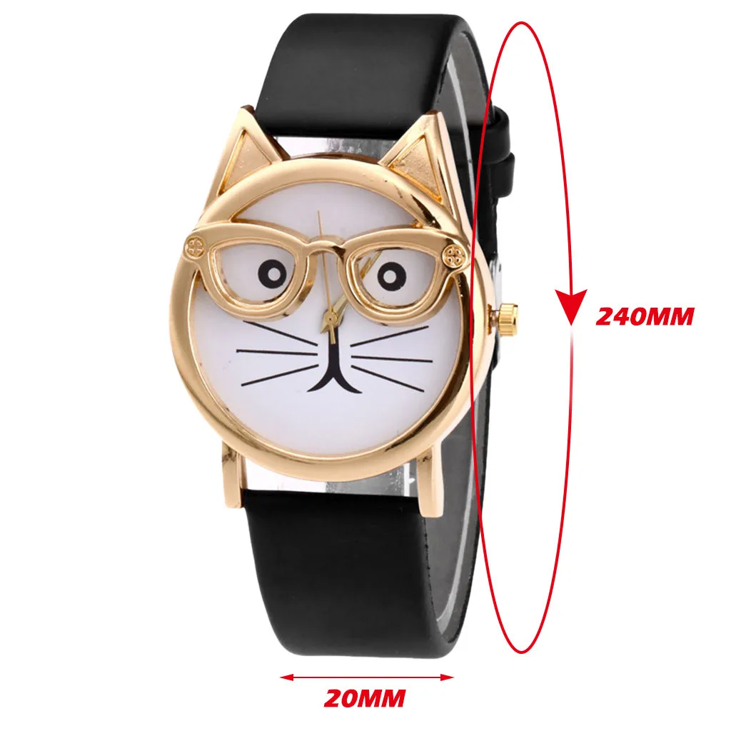 

Fashion Ladies Quartz Watch Bracelet Set Lovely Cat With Glasses Strap Dial Women's Quartz Watch Gift Female Quartz Wristwatches