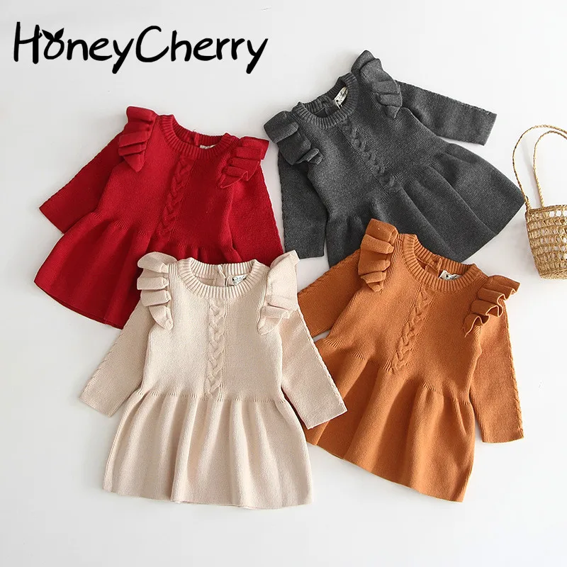 

Autumn Toddler Girl Dresses And Winter Knitted dress For Female Babies Infant Warm Dress Knitted Sweater Kids Dresses For Girls