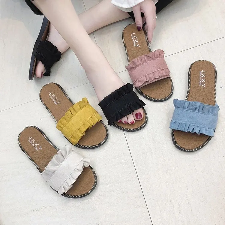 Summer Women Slippers Outdoor Sexy Flat Female Slides Fashion Ladies Beach Shoes 5 Colors New Arrival Pleated Casual Footwear