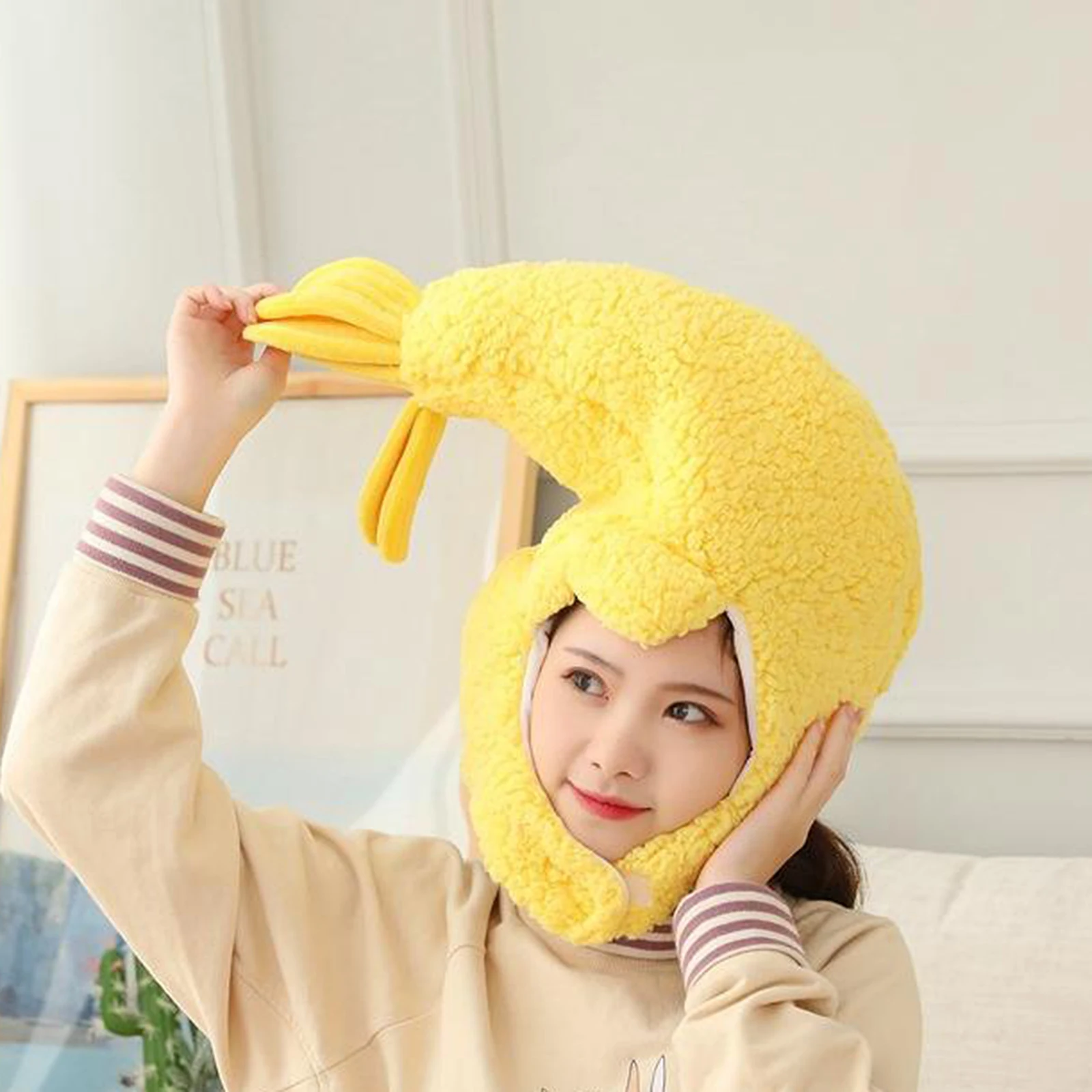 

Comfortable Plush Fun Hood Lobster Prawn Shrimp Hats Women Men Costume Hats Warm Soft Cozy Headdress Photographic Headwear