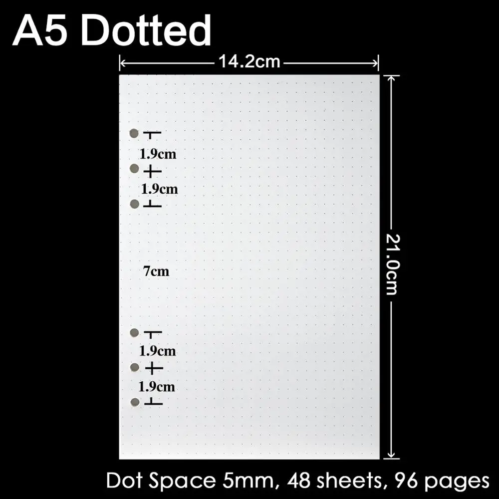 A5 Dotted Высокое качество, записная книжка с кольцом A5, A6, A7, вставные заправки, 6 отверстий, вкладыш, дневник на спирали, планировщик, внутреннее ядро, 100 г, бумага - Цвет: A5 Dotted