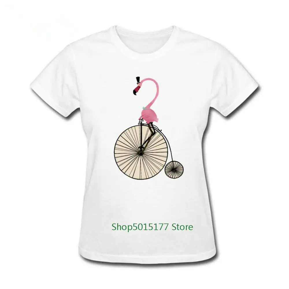 Футболки с фламинго женские футболки Kawaii топы коротким рукавом Harajuku Penny Farthing езда