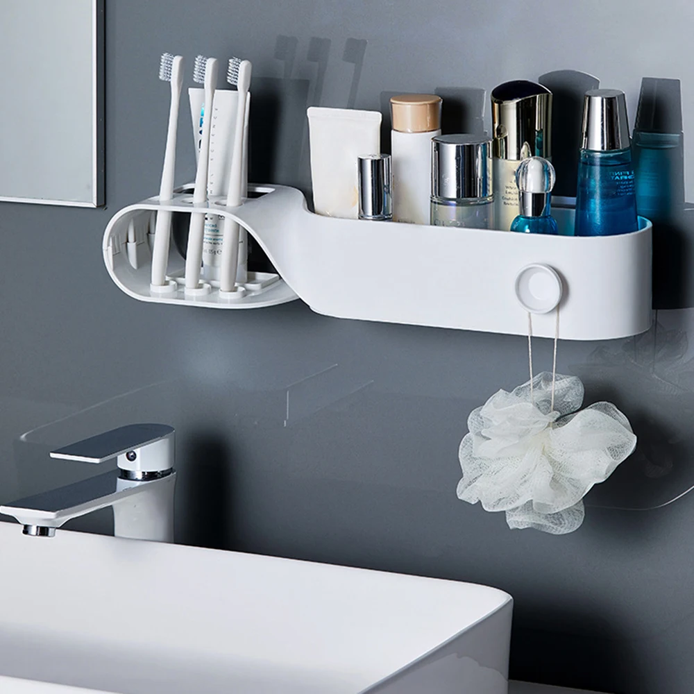 

Bathroom Organizer Shelf Self Adhesive Wall Mount S-shaped Shampoo Toothbrush Toothpaste Holder for Bathroom Accessories