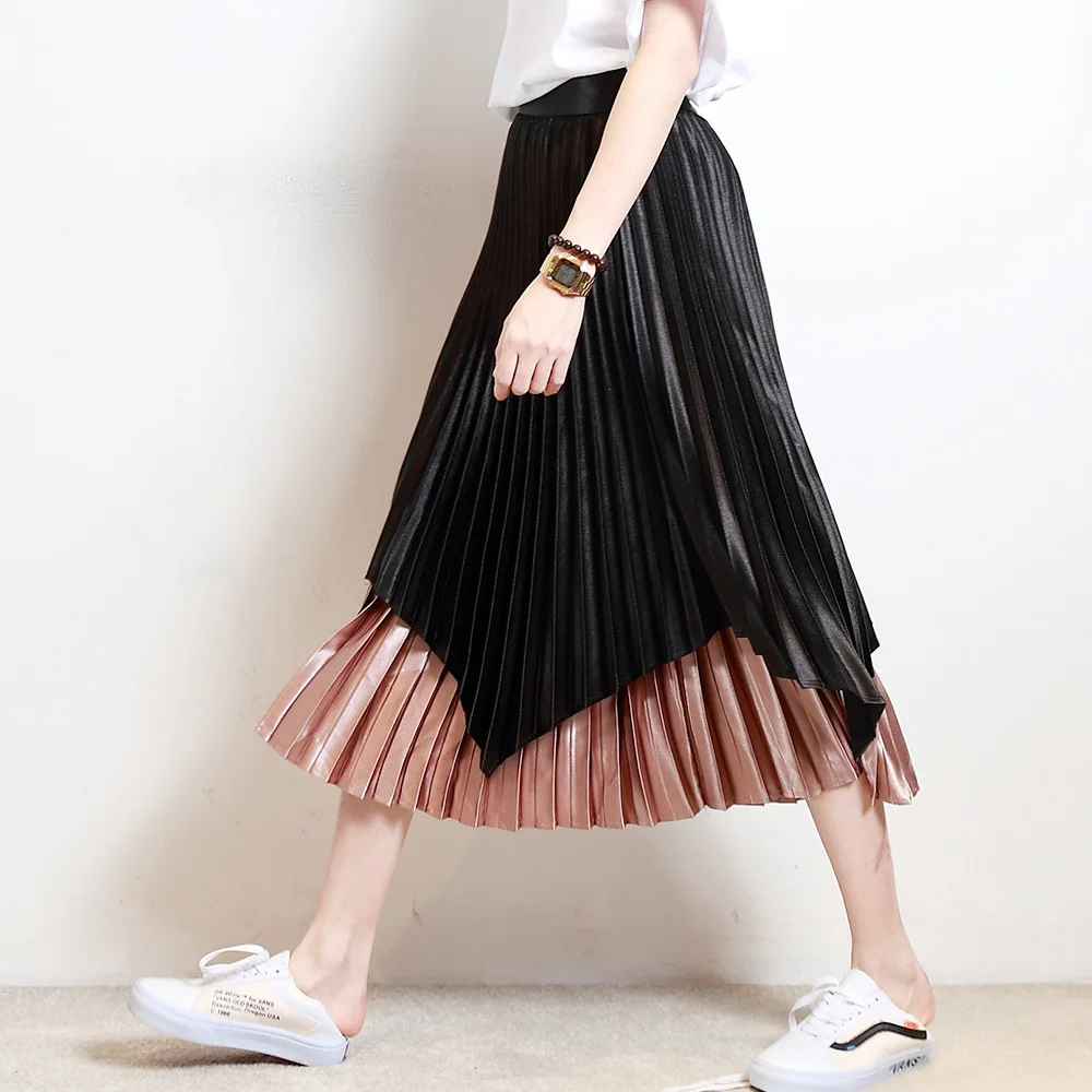 Женские юбки осень зима новая мода Высокая талия Лоскутная плиссированная юбка