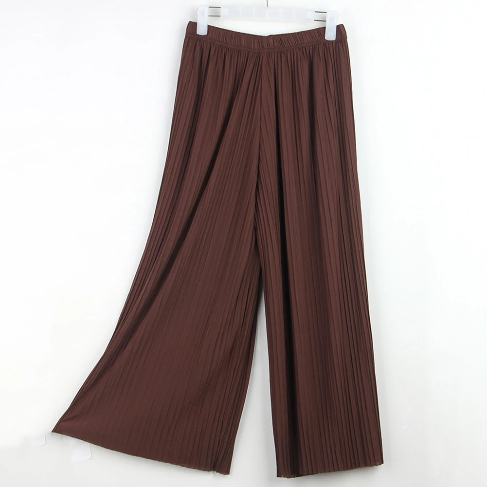 

Wide Leg Pants Breathable Women Solid Color Elastic Pleated Casual Loose Wide Leg Summer Pants high waist wide leg pants women