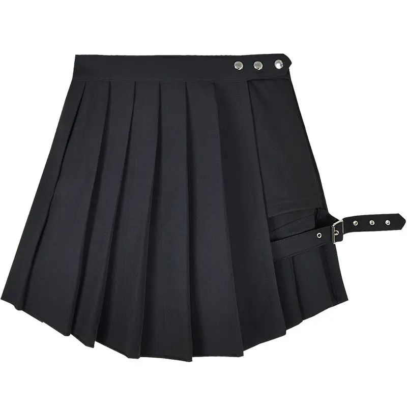 

Y2k Punk Sexy Style Black Pleated Skirt Korean Goth Fashion High Waist Mini Skirt Schoolgirl Summer Clothing 2021