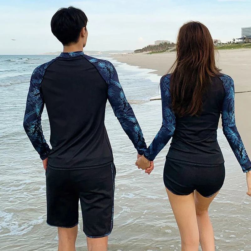 

Couples Swimwear Rash Guards Long Sleeve Men Black Swimsuit Shirt Shorts Women Beach Wear Surfing Diving Bathing Suits Wetsuits