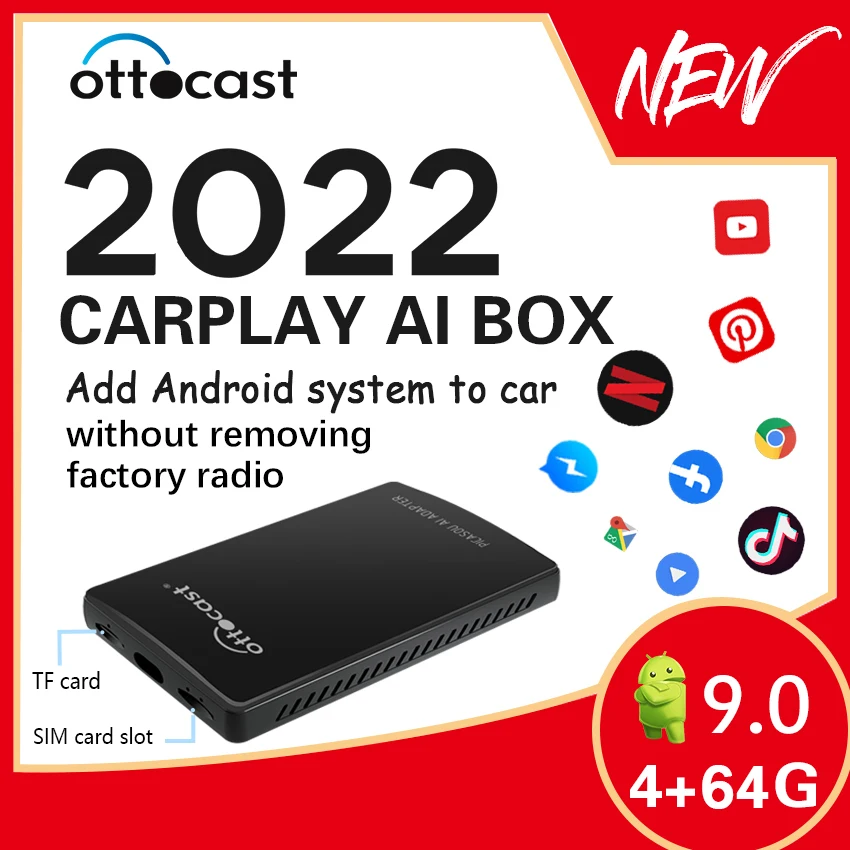 $184.00 OTTOCAST 2022Apple CarPlay ai box multimedia player4+64G,Wireless CarPlay,Android Auto,add to car intelligent system,apk android