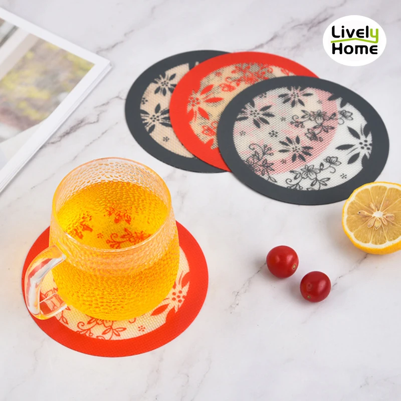 

Silicone Flower Cuo Mat Placemat Tableware Mini Round Bossom Dessert Cake Tablemat Coaster Fiberglass Kitchen Washable Cup Pad