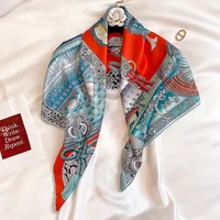 fashion twill silk neck scarves for women luxury shawls and wraps hand rolled hijab scarf female 9090cm black scarfs for ladies