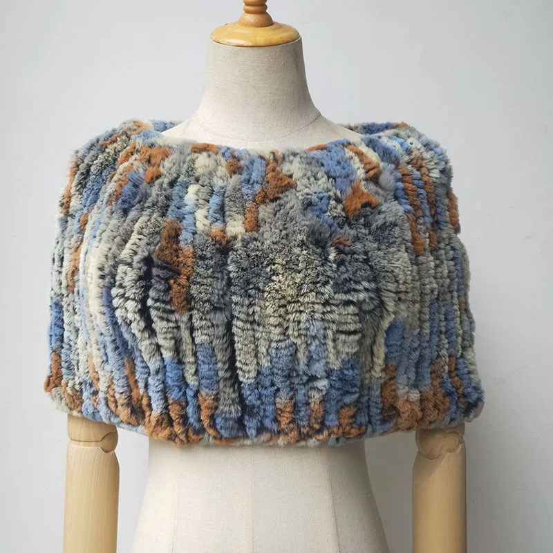 Женский осенний трикотажный пуловер с мехом кролика Рекс на резинке, женский плечевой плащ, роскошный пушистый шарф, повседневные высококачественные шарфы.