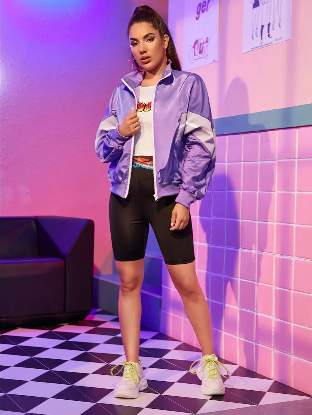 

Linglewei New Spring and summer Women's Overcoat Splicing Irregularity pocket Jacket