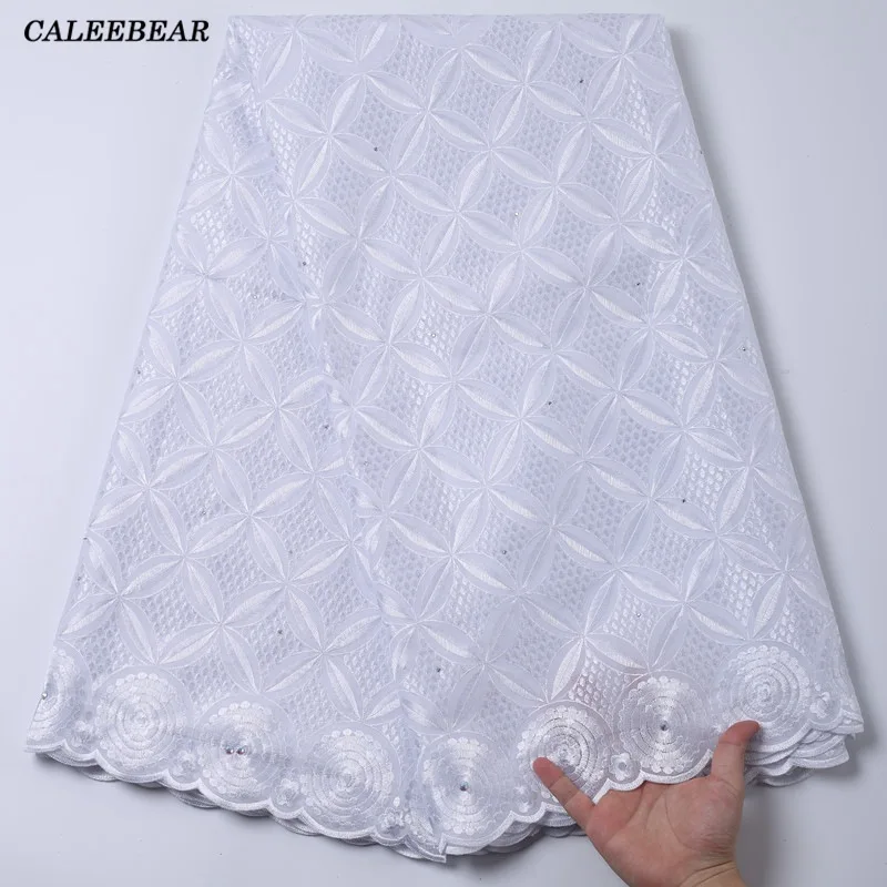 Белая хлопчатобумажная вышивка африканская кружевная ткань 2021