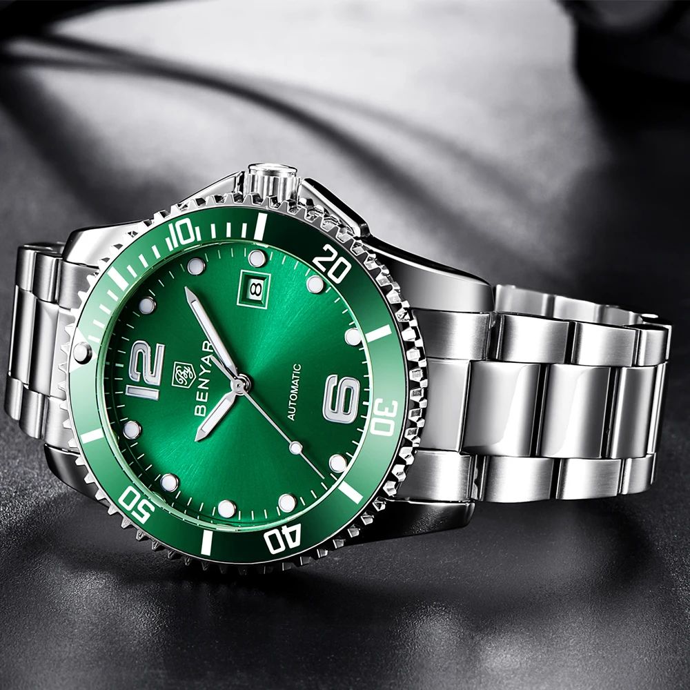 Мужские механические часы BENYAR автоматические из нержавеющей стали 2019 | Наручные