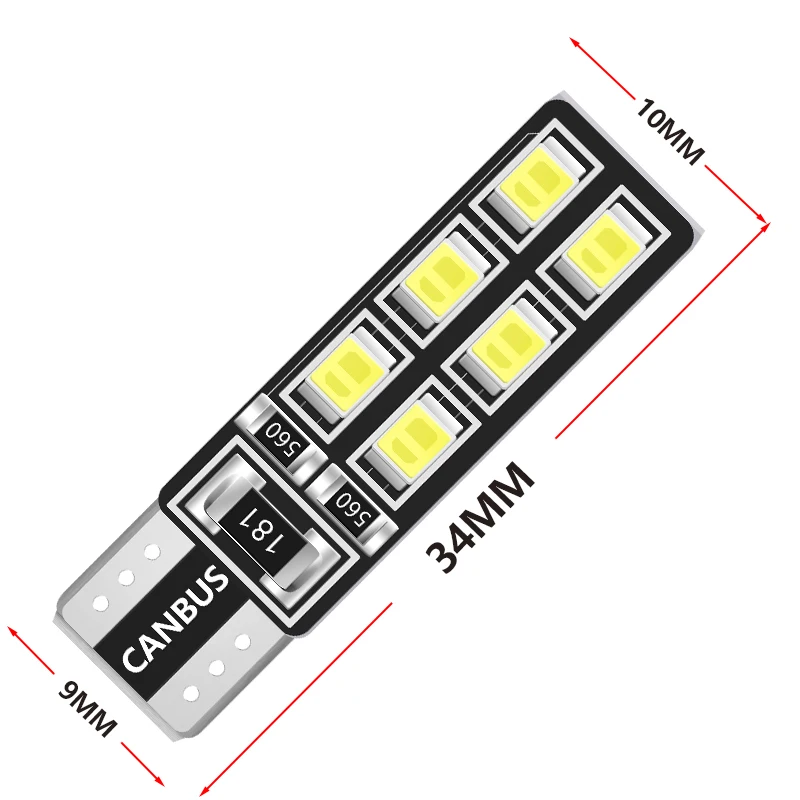 1 шт. T10 W5W Автомобильный светодиодный светильник CANBUS 12 свет 3528 SMD габаритная лампа для чтения 194 168 2825 сигнальная лампа белого цвета 12 В
