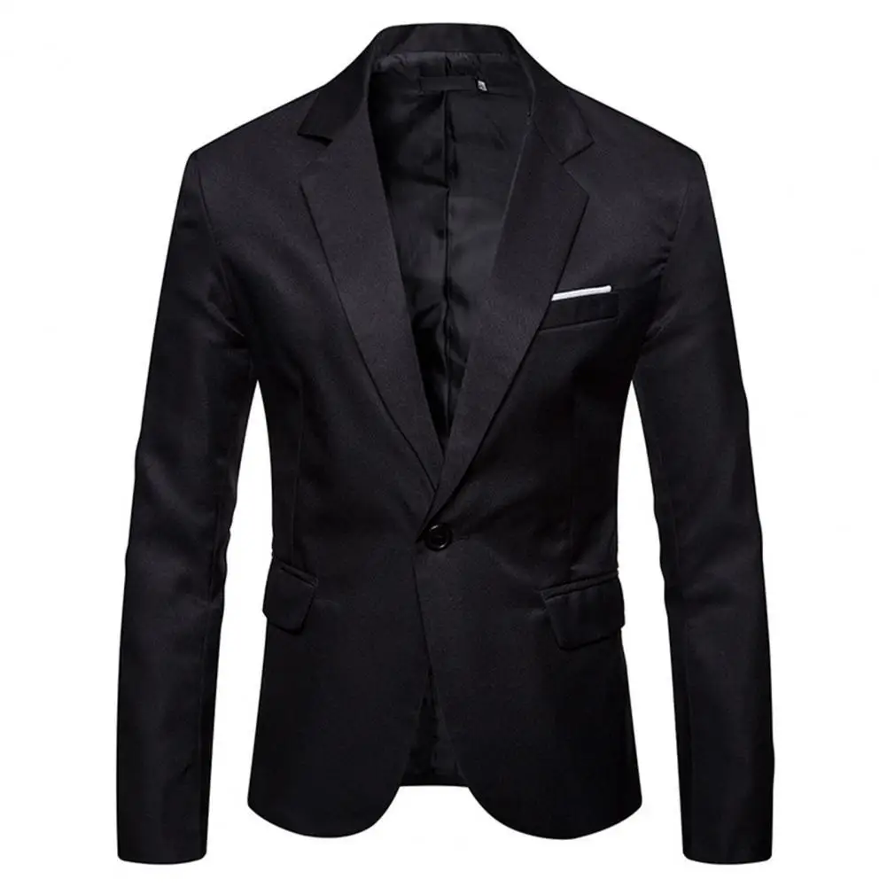 

Men Blazer Solid Color Single Button Autumn Winter Pockets Lapel Suit Coat Pure Color Pockets Suit Jacket