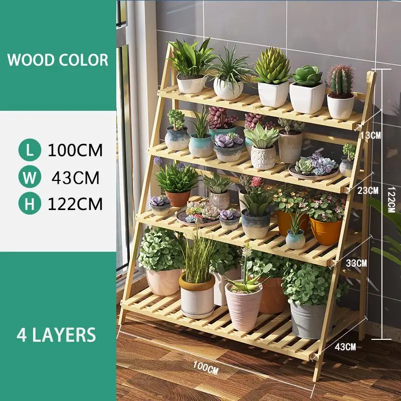 

Household BambooWooden Multi-layer Plant Stand Foldable Shelf Rack Balcony Simple Indoor Coffee Bar Garden Flower Pot Shelf