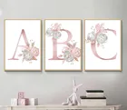 Картина на холсте для детской комнаты, 26 английских букв, розовые цветы, Картина на холсте для спальни