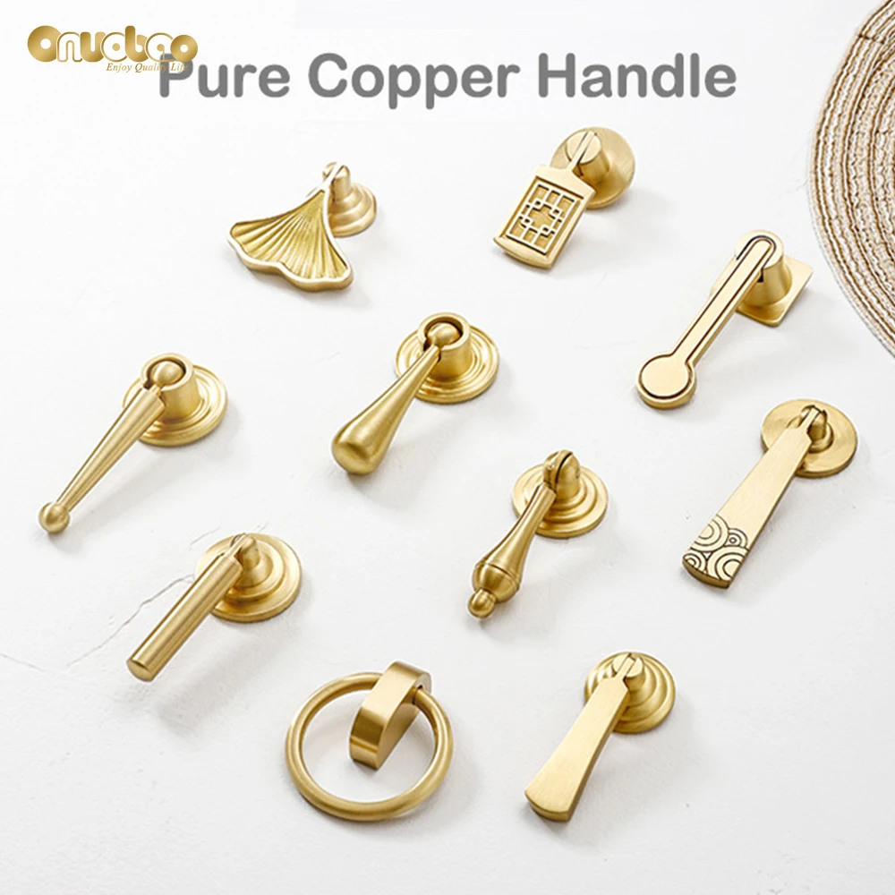 

Onuobao Brass Pull Handle Ring Pure Copper Nordic Chinese Style Wardrobe Door Handle Simple Cabinet Drawer Golden Door Handle