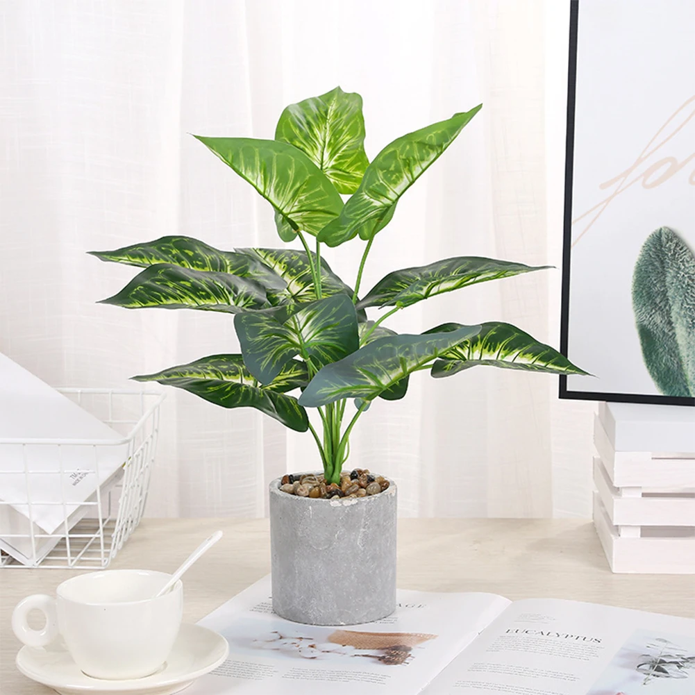 

Gift Artificial Potted Terrace Display 12 Leaves Plastic Indoor Outdoor Home Office Fake Plant Living Room Simulation Bonsai