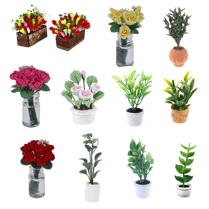 Кукольный домик 1:12 миниатюрное зеленое мини дерево в горшке для зеленого