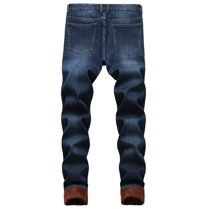 hot winter 2021 new casual mens warm slim fit jeans business thicken denim trousers fleece stretch pants brand black blue jeans free global shipping