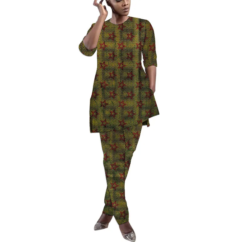 Women's Groom Suit African Clothing Half Sleeve Tops And Pants Ankara Custom Made Wedding Shirts+Trousers